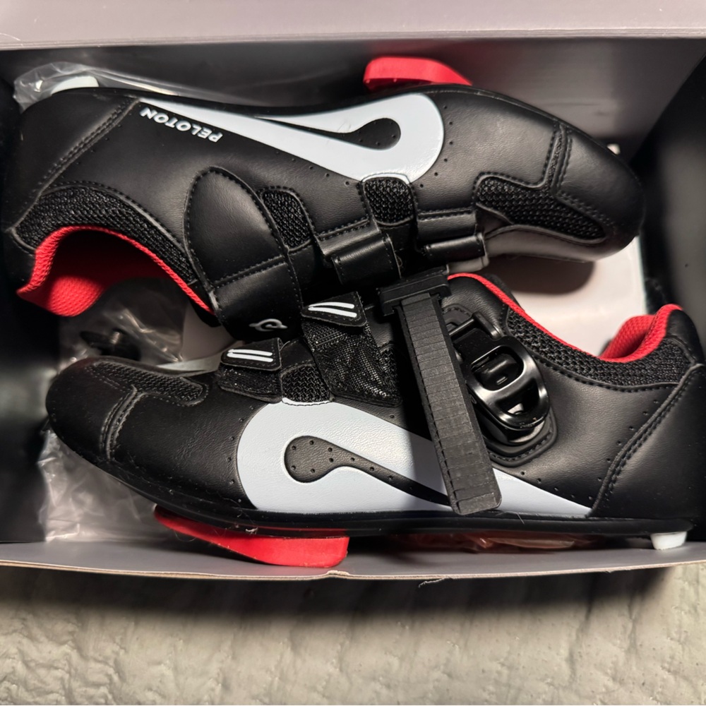 Peloton Cycling Shoes- Black and Red with White Accents